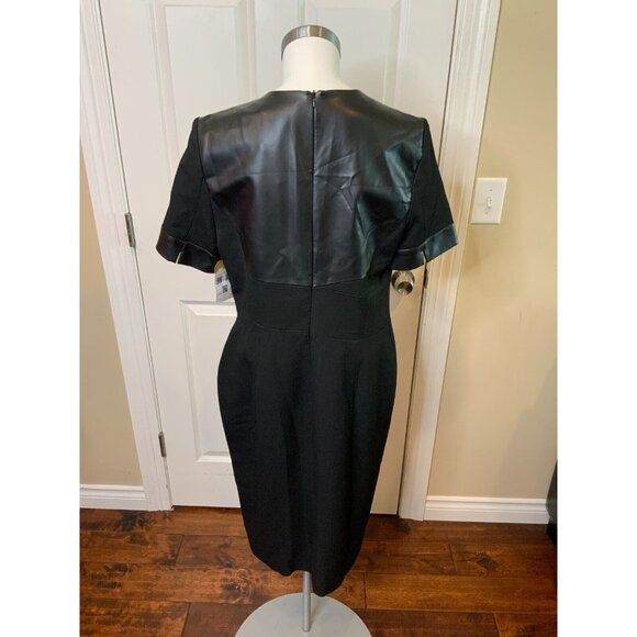 Karen Millen Black Structured Crepe & Faux Leather Contrast , Size 12, NWT! $342 - Picture 5 of 6